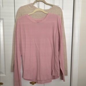 Time and Tru Women's Long Sleeve Tees - Pink and Beige